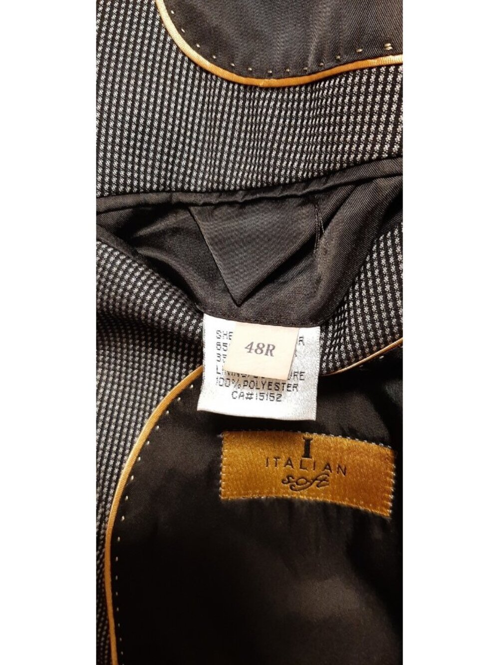 I Italian Soft Mens Suit Jacket 48R Black & Gray Pinpoint Pattern - Picture 9 of 13